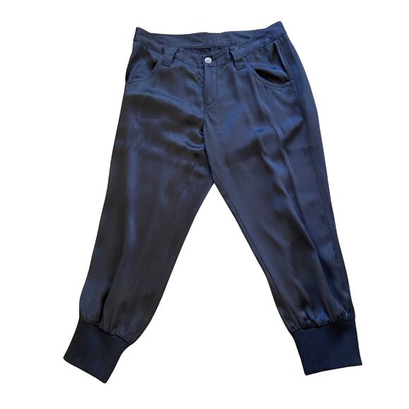 Joie Y2K Silk Jogger Pants | Low Rise Cropped Trousers | Black Cuff Hem XS/S - Picture 2 of 6